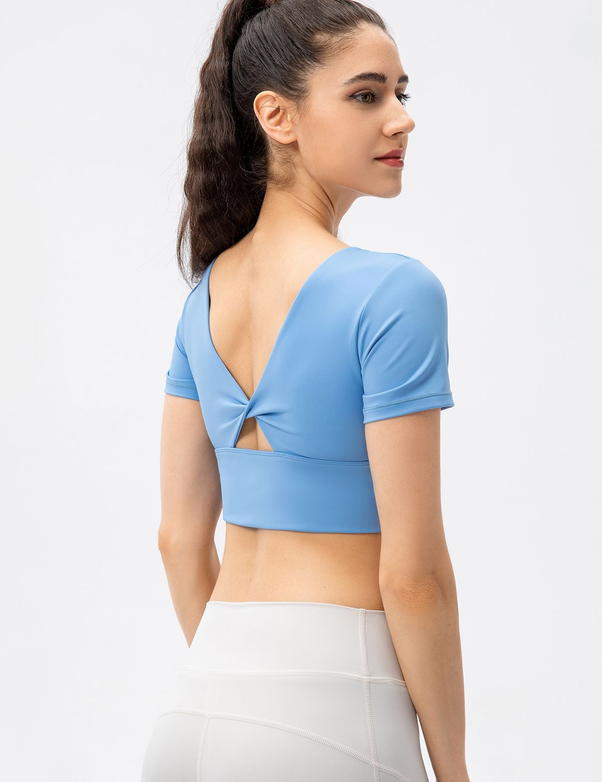 V-Back Crop Top with Built in Bra by bornfocus