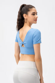 V-Back Crop Top with Built in Bra by bornfocus