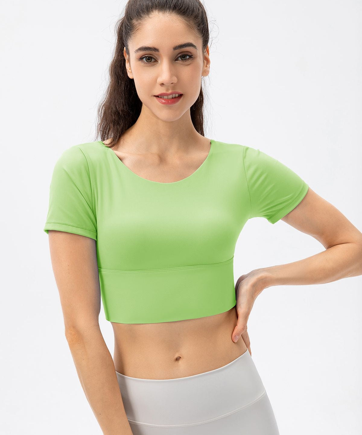 V-Back Crop Top with Built in Bra by bornfocus