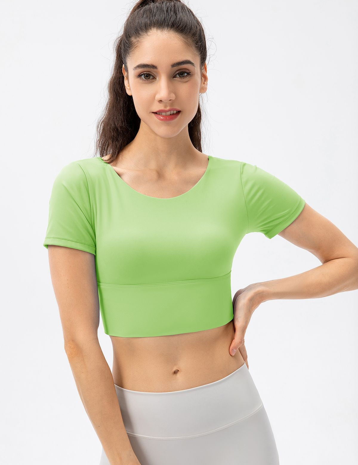 V-Back Crop Top with Built in Bra by bornfocus