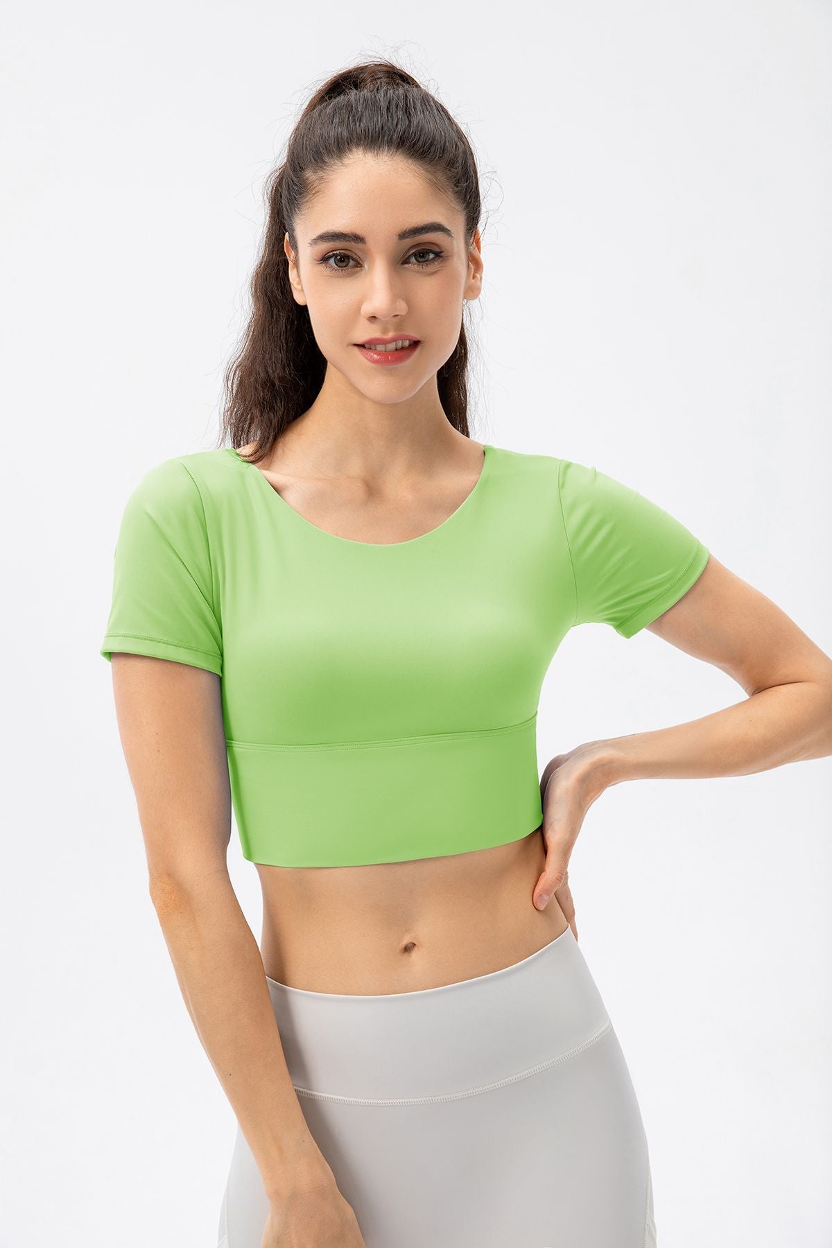 V-Back Crop Top with Built in Bra by bornfocus