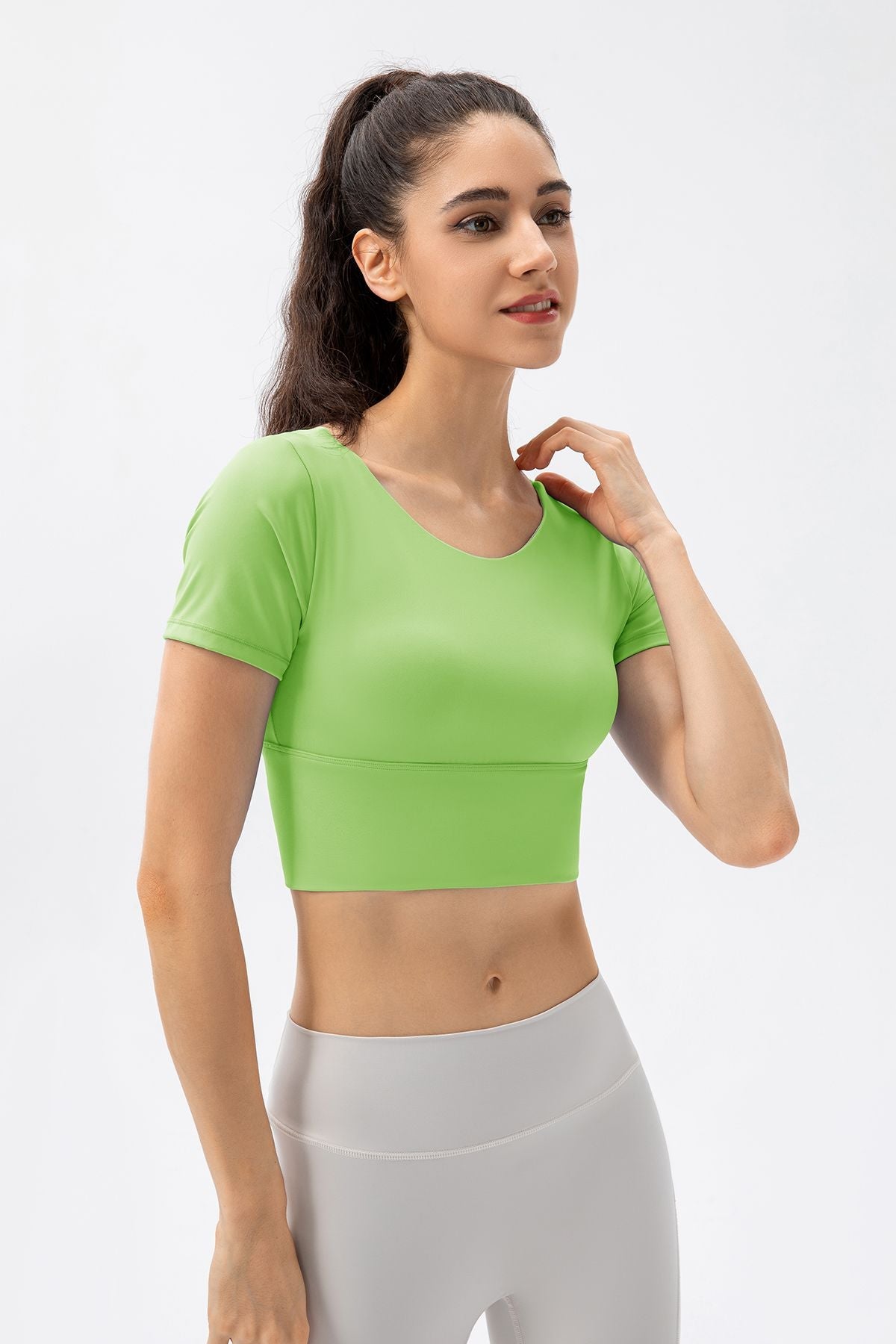 V-Back Crop Top with Built in Bra by bornfocus