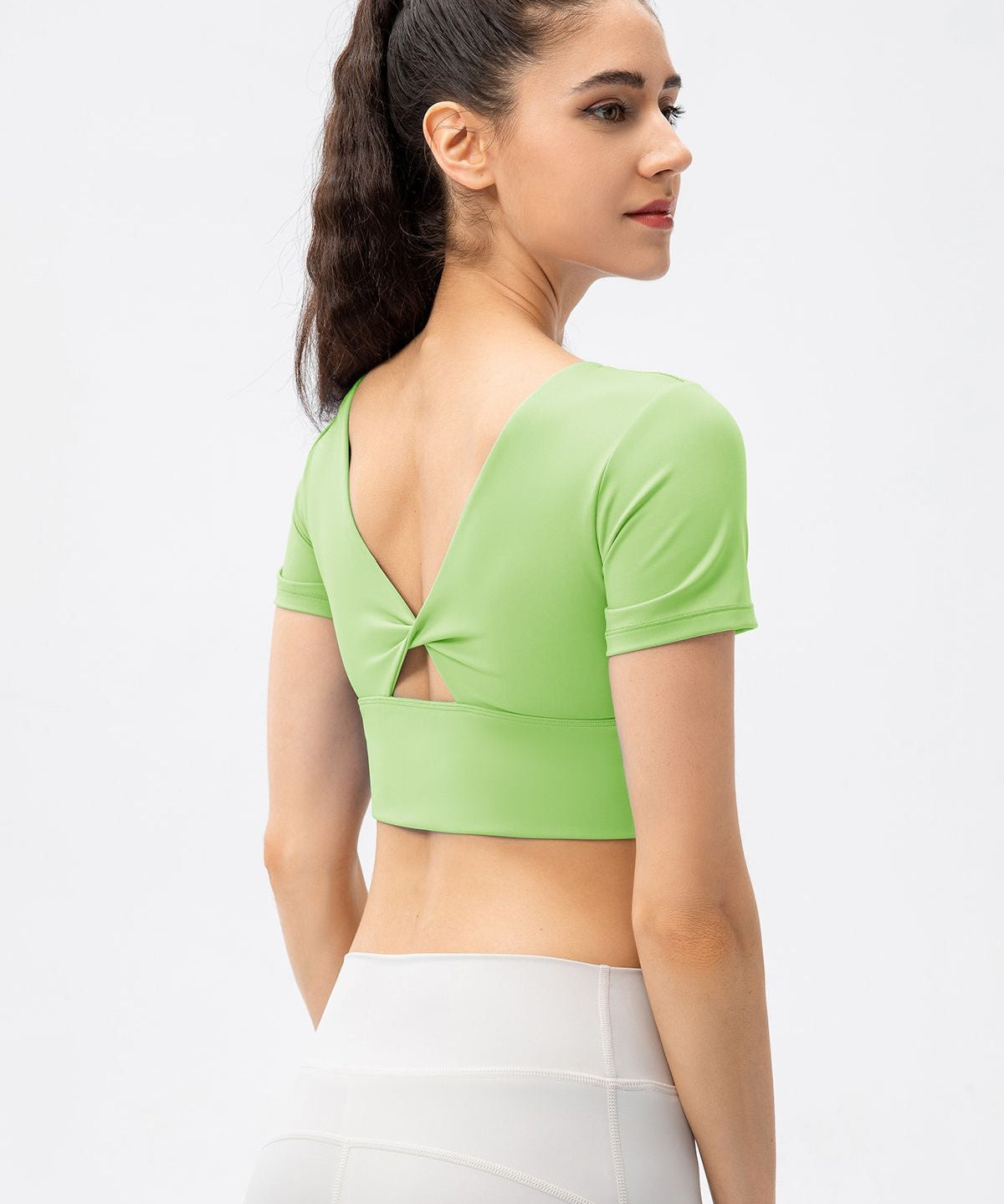 V-Back Crop Top with Built in Bra by bornfocus