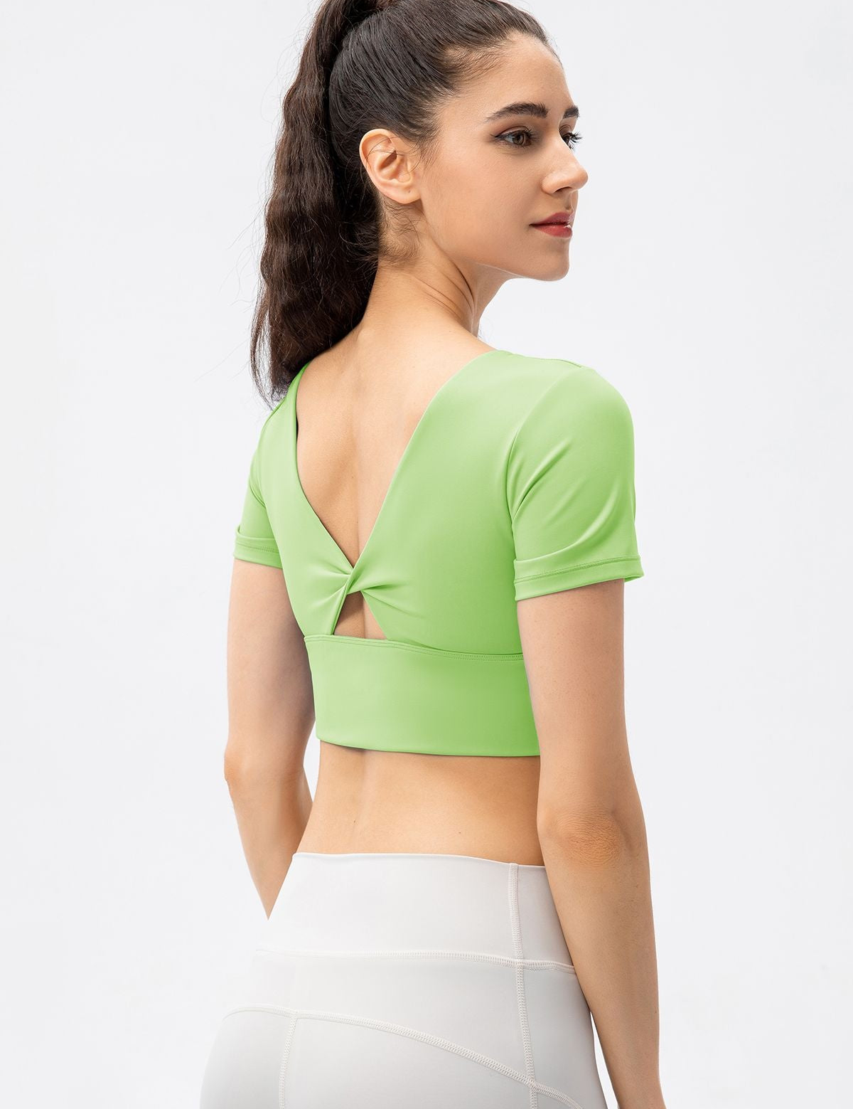 V-Back Crop Top with Built in Bra by bornfocus