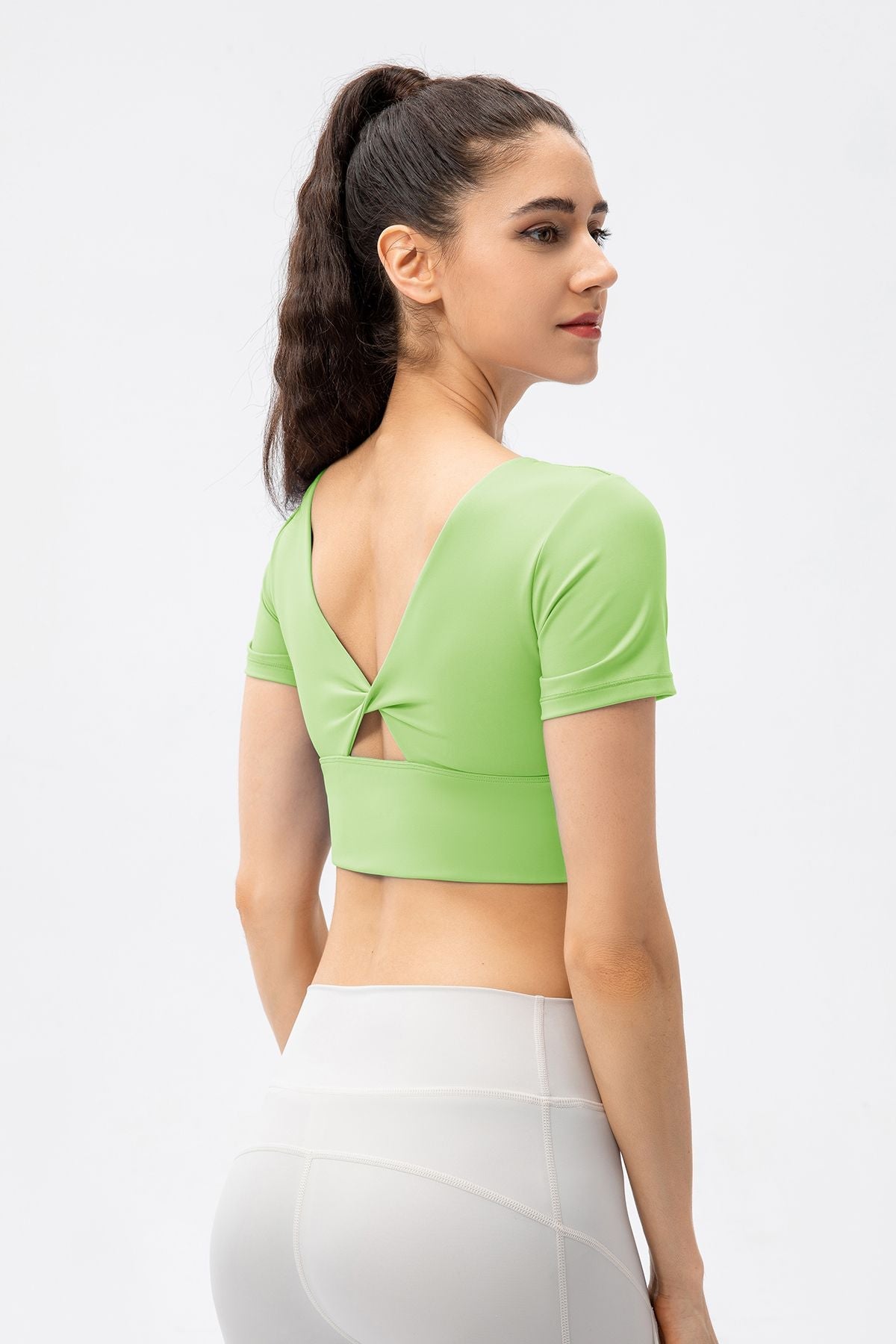 V-Back Crop Top with Built in Bra by bornfocus