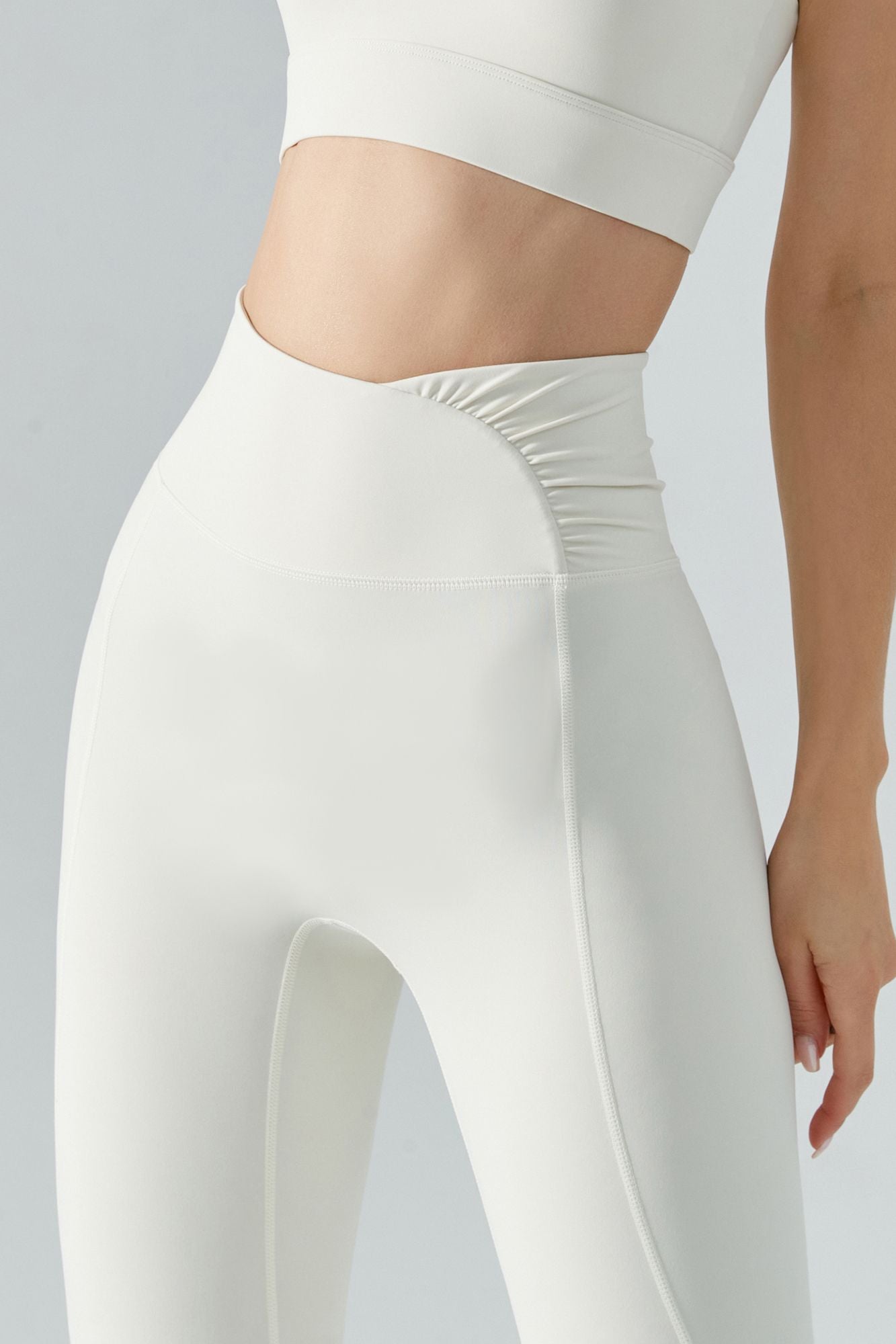 Side Ruched Asymmetrical Waistband Leggings by bornfocus