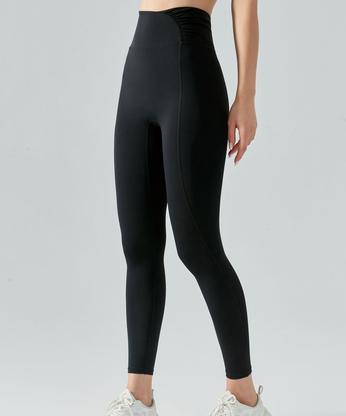 Side Ruched Asymmetrical Waistband Leggings by bornfocus