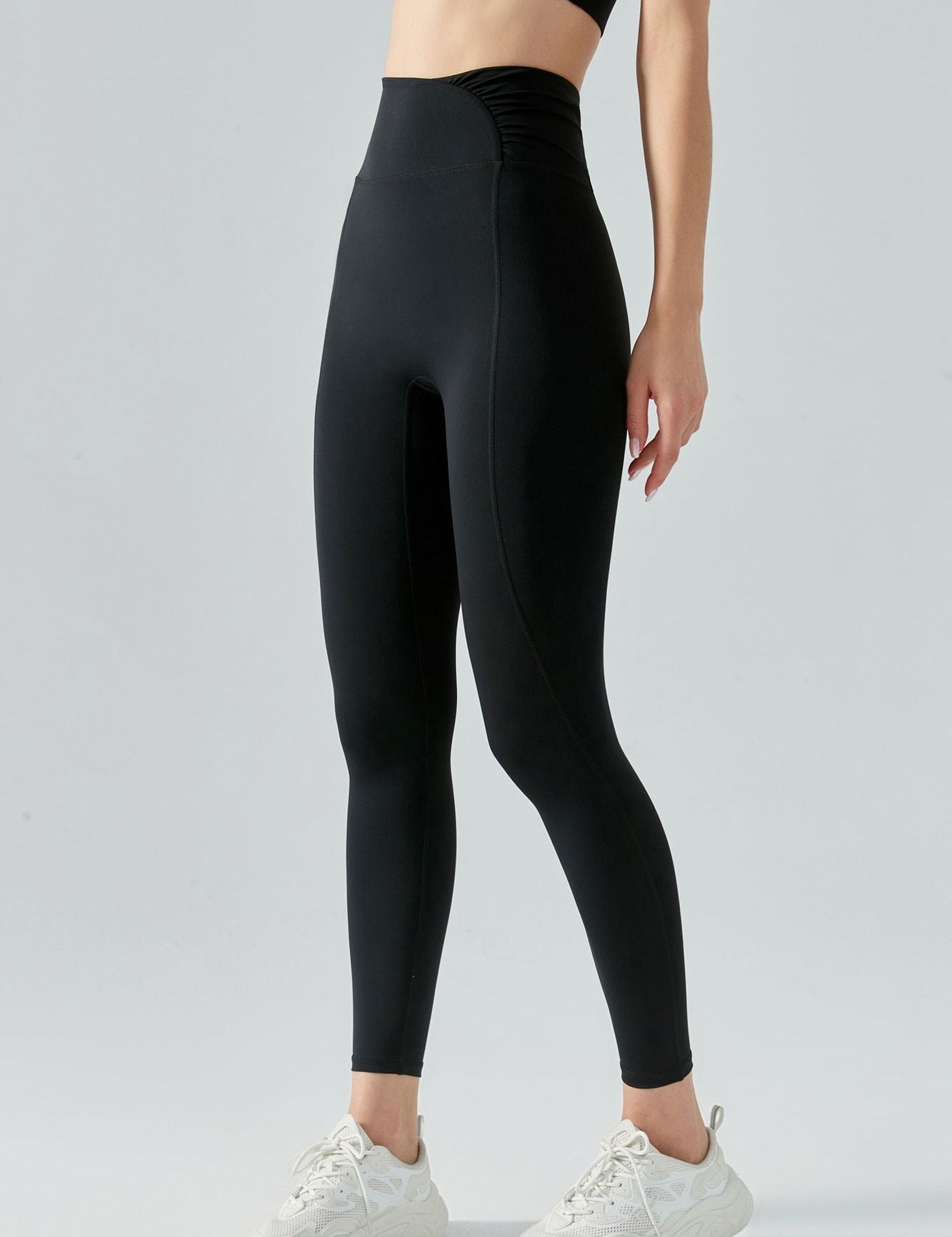 Side Ruched Asymmetrical Waistband Leggings by bornfocus