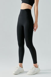 Side Ruched Asymmetrical Waistband Leggings by bornfocus