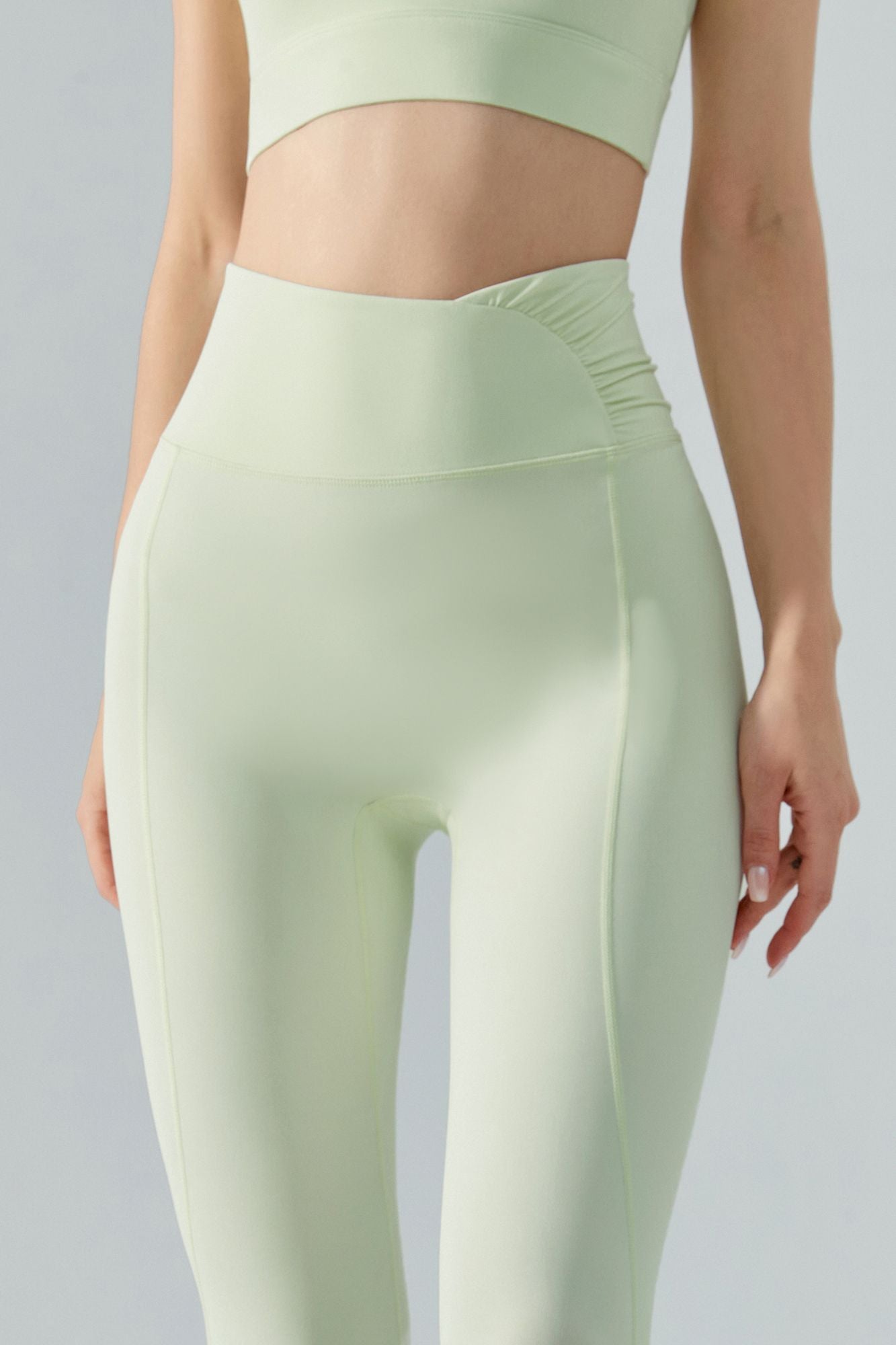 Side Ruched Asymmetrical Waistband Leggings by bornfocus