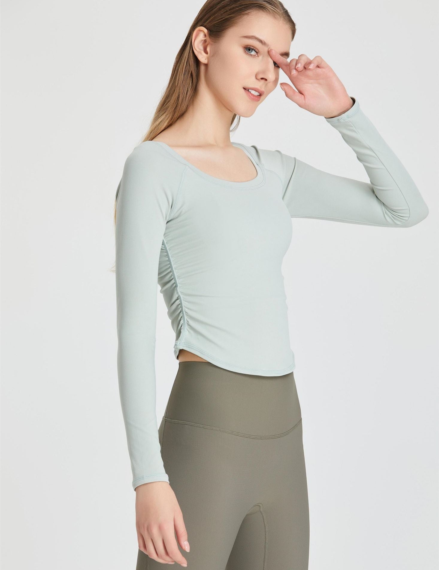 Side Ruched Long Sleeve Top by bornfocus