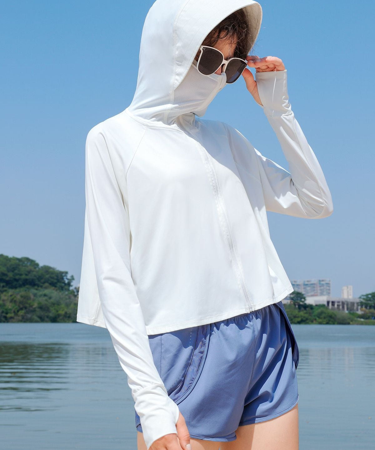 Sun Protection Full-Zip Crop Hoodie Jacket by bornfocus