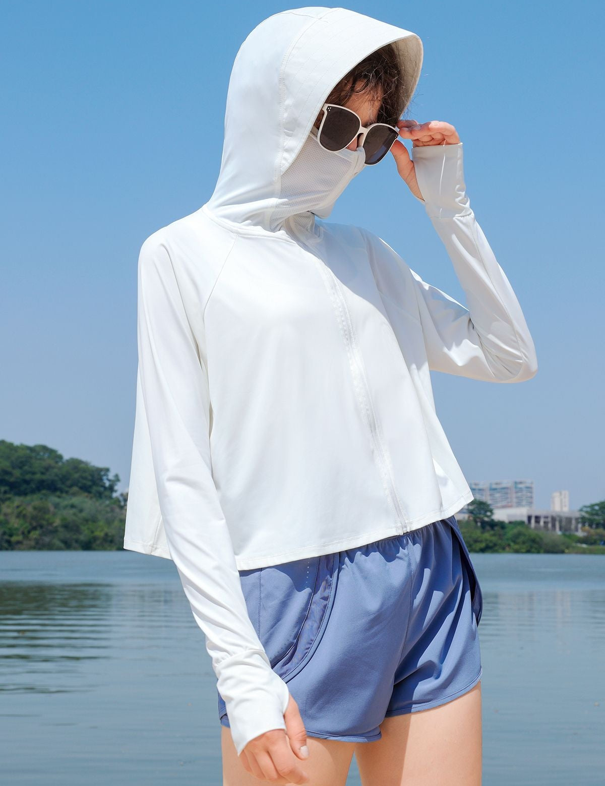 Sun Protection Full-Zip Crop Hoodie Jacket by bornfocus