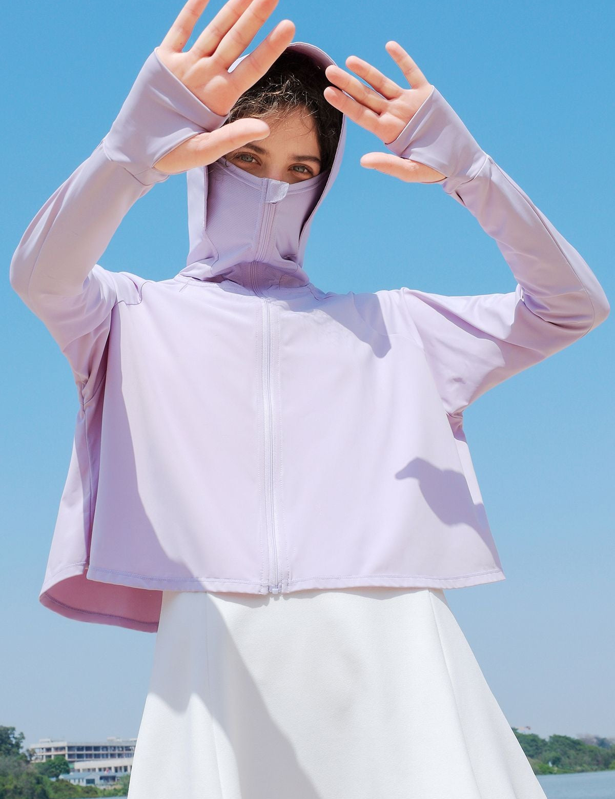 Sun Protection Full-Zip Crop Hoodie Jacket by bornfocus