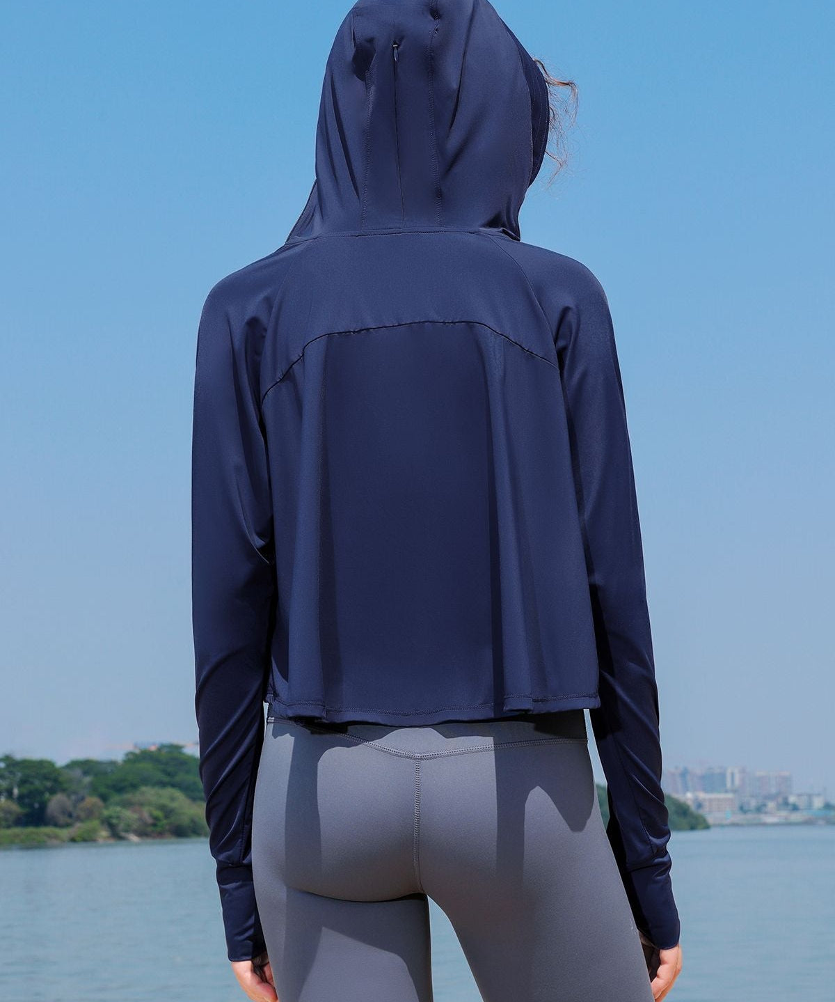 Sun Protection Full-Zip Crop Hoodie Jacket by bornfocus