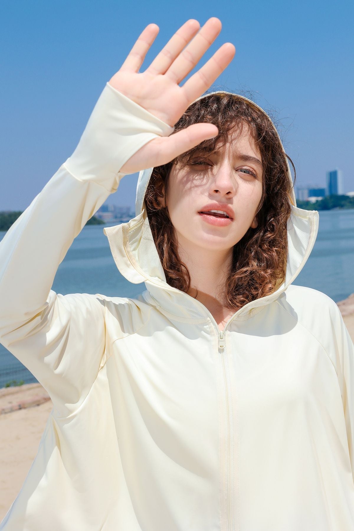 Sun Protection Full-Zip Crop Hoodie Jacket by bornfocus