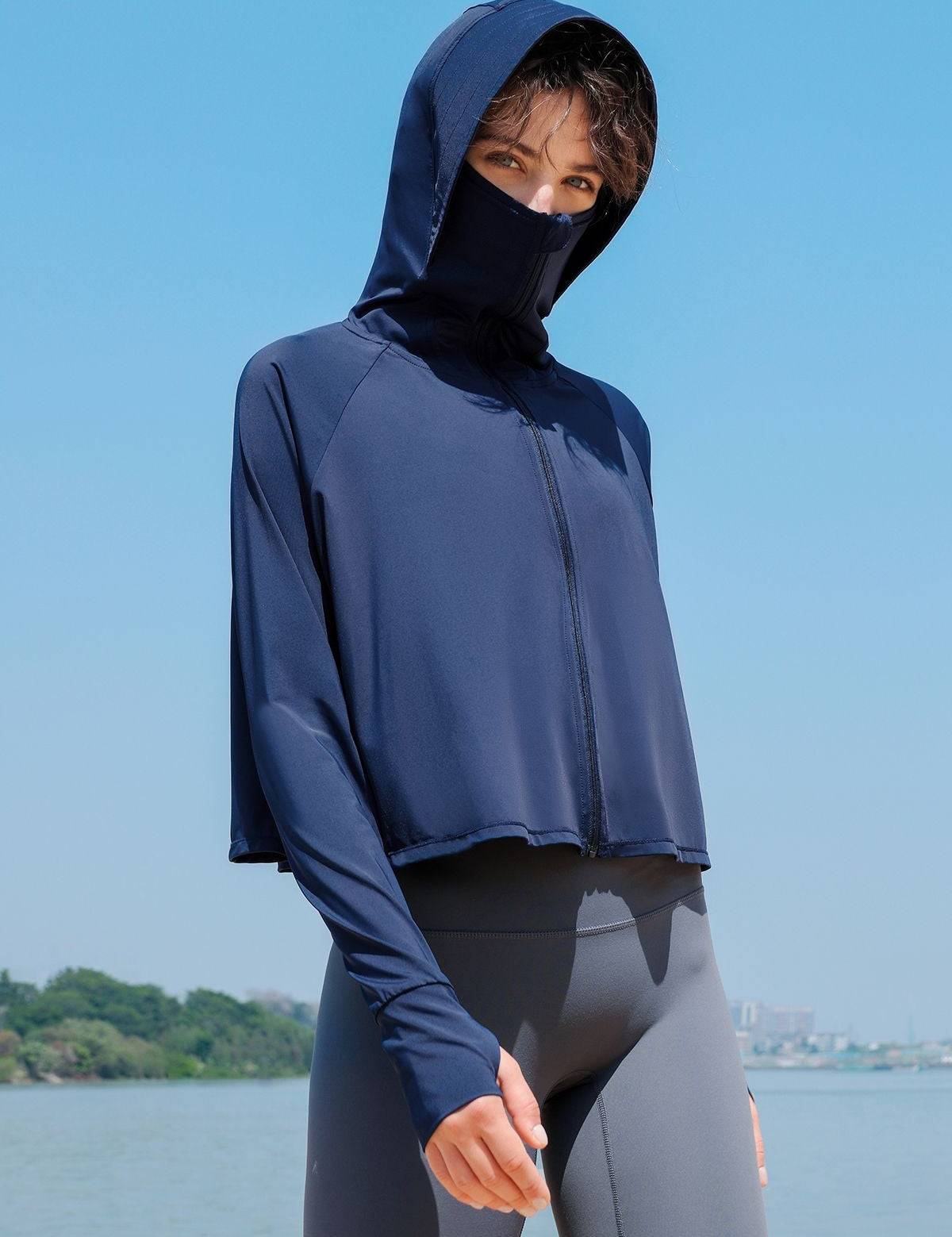 Sun Protection Full-Zip Crop Hoodie Jacket by bornfocus