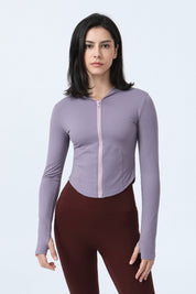 Zip-Up Form Fitted Workout Hoodies by bornfocus