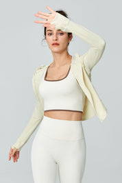 Full-Zip Crop Hoodie With Thumb Holes by bornfocus