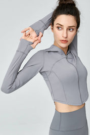 Full-Zip Crop Hoodie With Thumb Holes by bornfocus