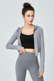 Full-Zip Crop Hoodie With Thumb Holes by bornfocus