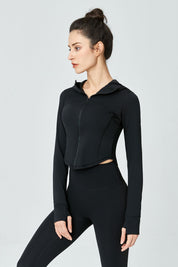 Full-Zip Crop Hoodie With Thumb Holes by bornfocus