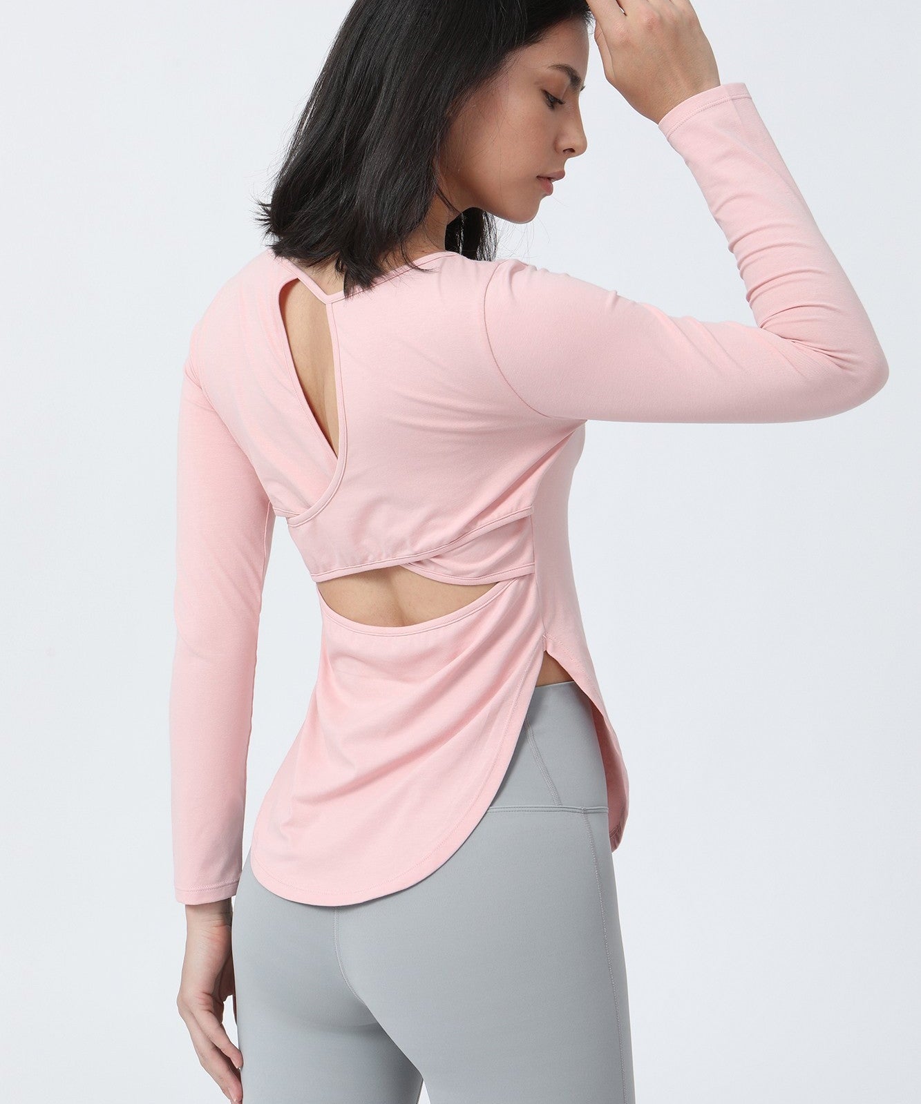 Wrap Over Cutout Back Long Sleeve Shirt by bornfocus