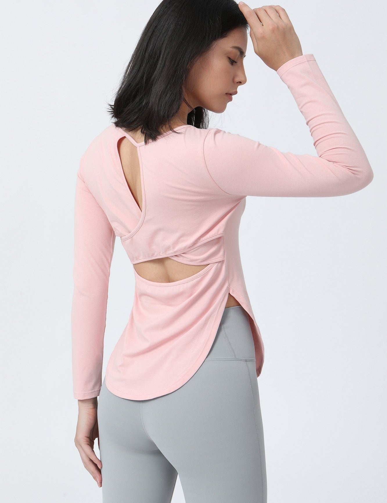 Wrap Over Cutout Back Long Sleeve Shirt by bornfocus