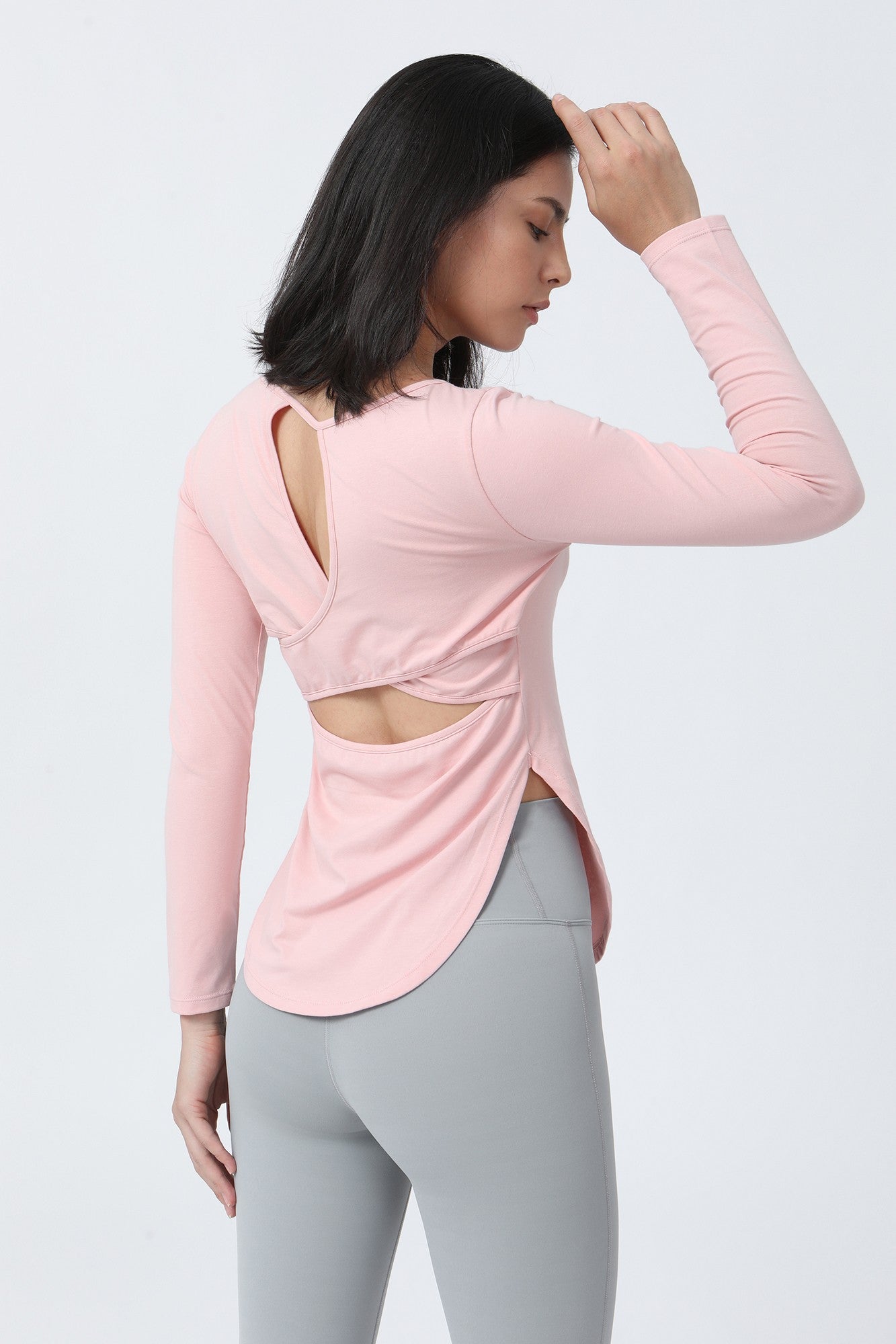 Wrap Over Cutout Back Long Sleeve Shirt by bornfocus