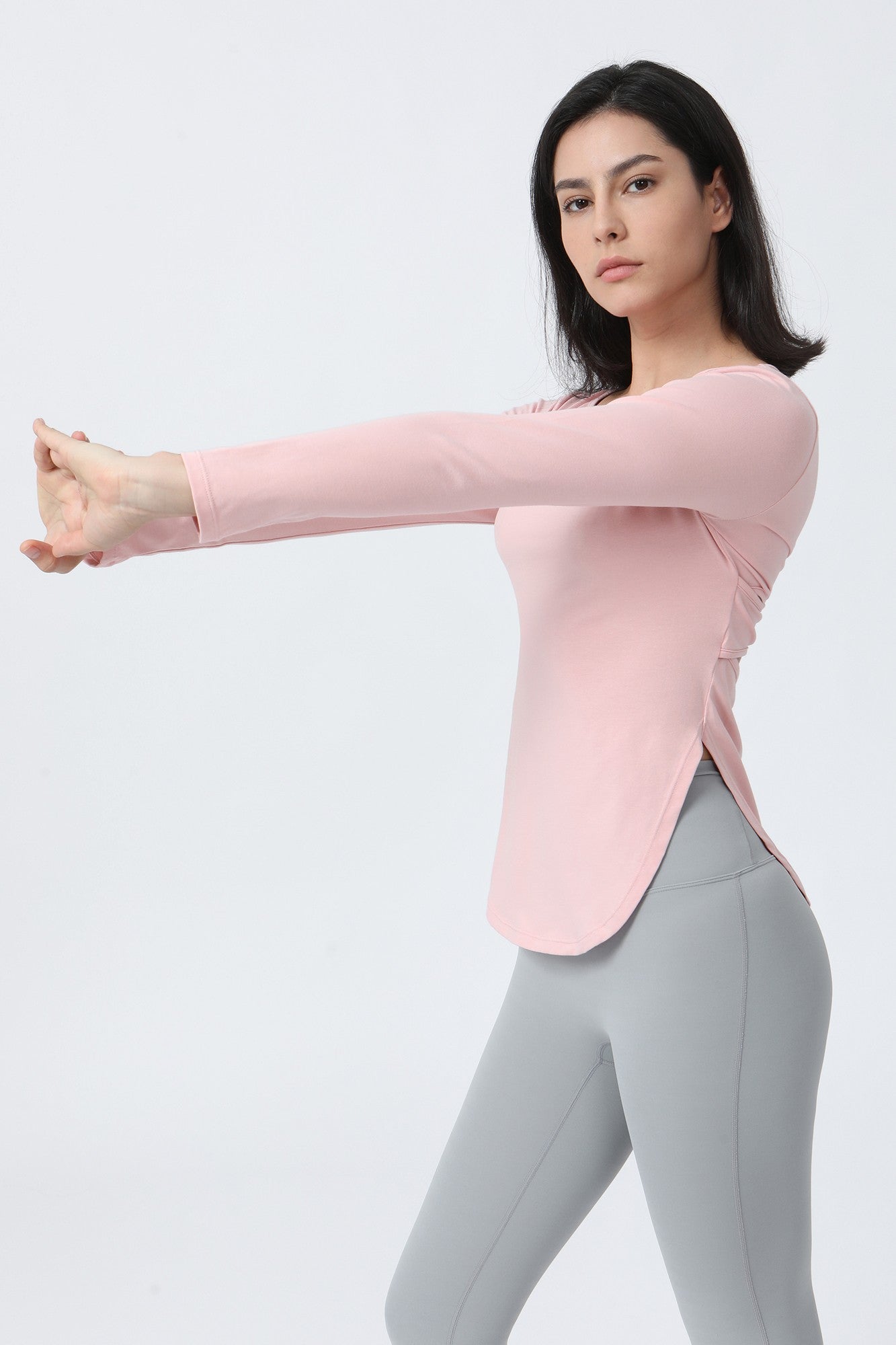 Wrap Over Cutout Back Long Sleeve Shirt by bornfocus