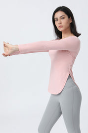 Wrap Over Cutout Back Long Sleeve Shirt by bornfocus