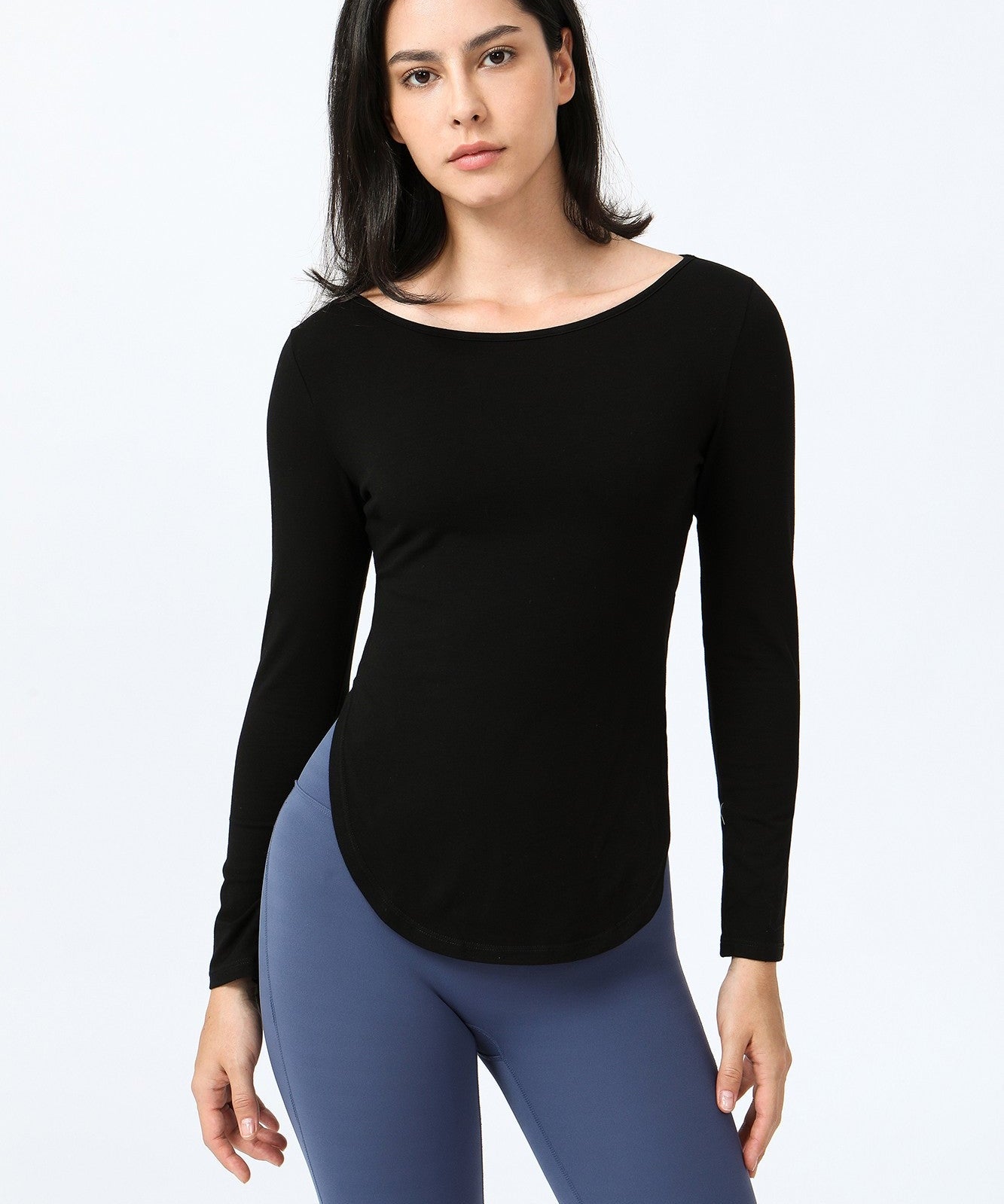 Wrap Over Cutout Back Long Sleeve Shirt by bornfocus