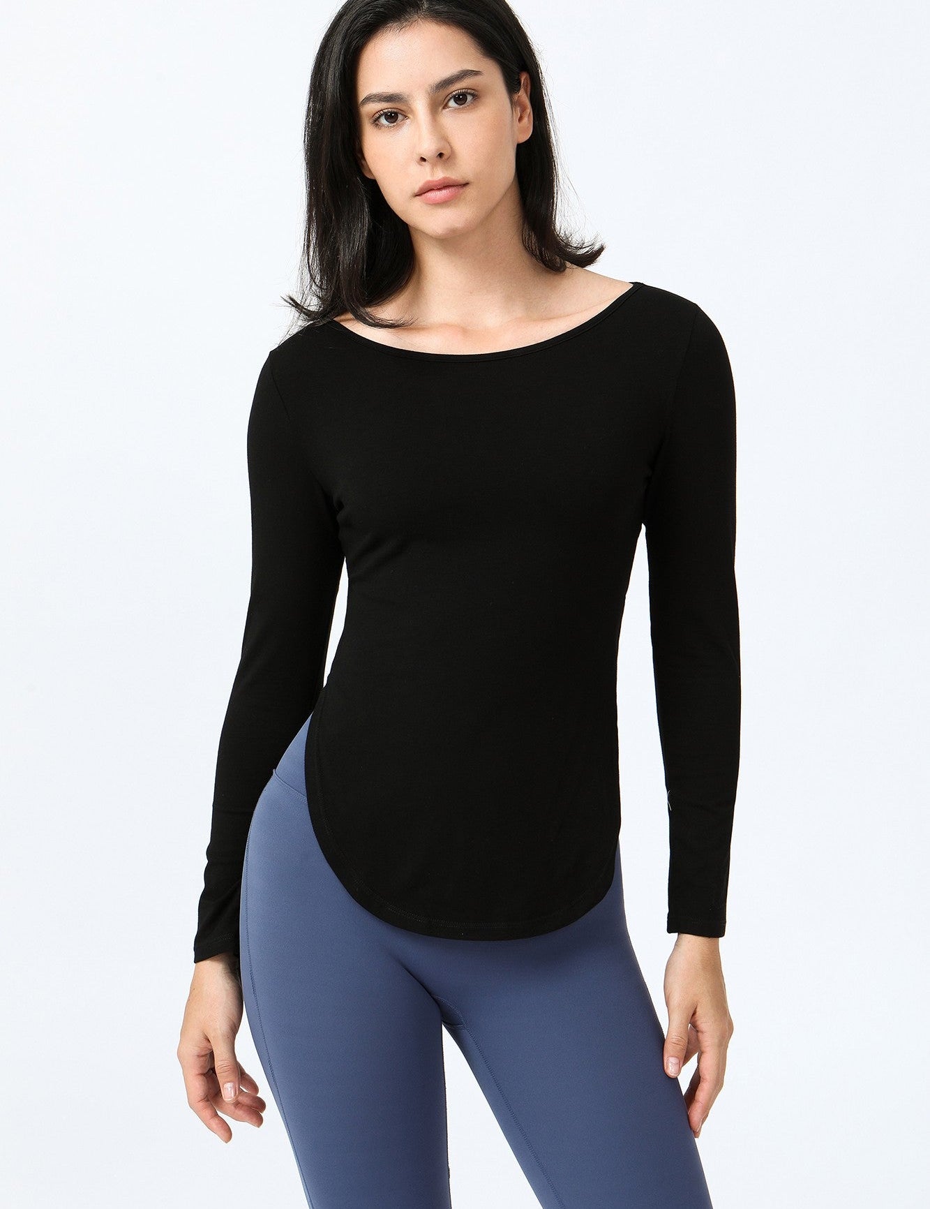 Wrap Over Cutout Back Long Sleeve Shirt by bornfocus