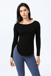 Wrap Over Cutout Back Long Sleeve Shirt by bornfocus