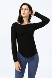 Wrap Over Cutout Back Long Sleeve Shirt by bornfocus