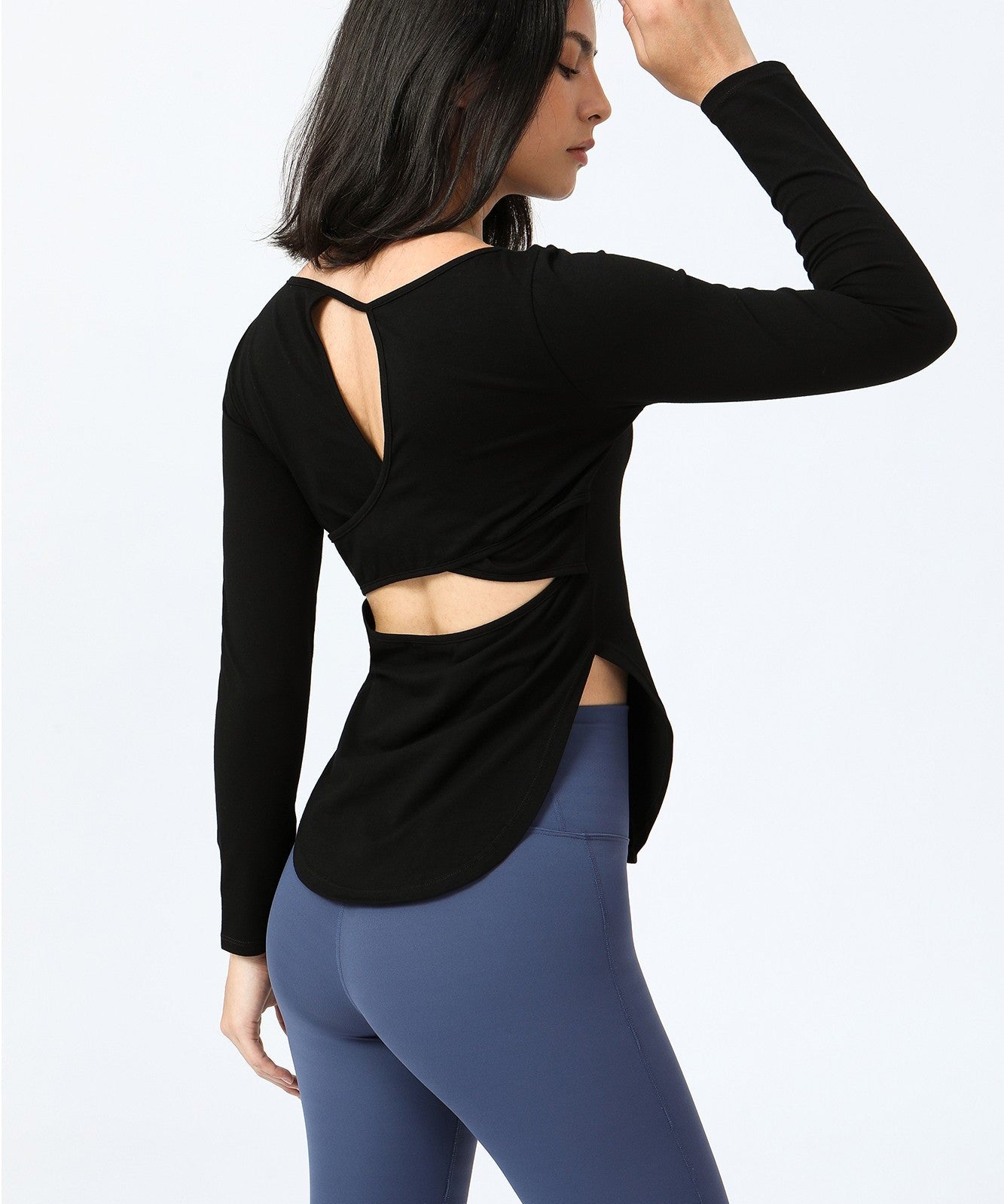 Wrap Over Cutout Back Long Sleeve Shirt by bornfocus