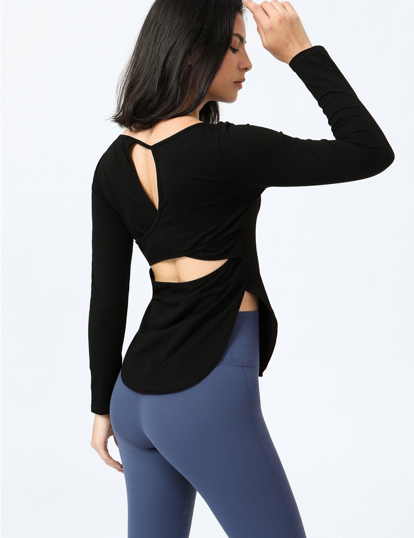 Wrap Over Cutout Back Long Sleeve Shirt by bornfocus