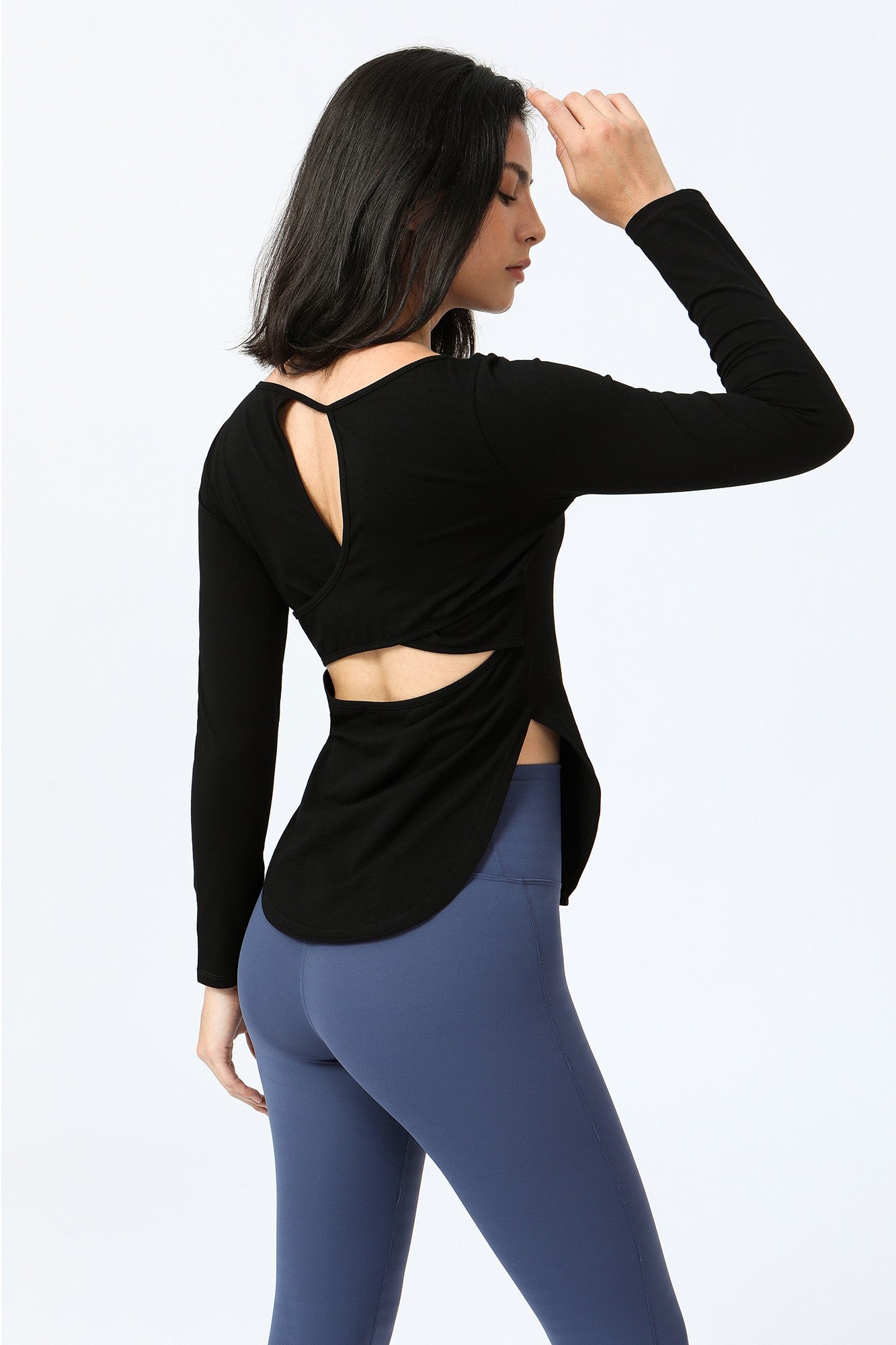 Wrap Over Cutout Back Long Sleeve Shirt by bornfocus