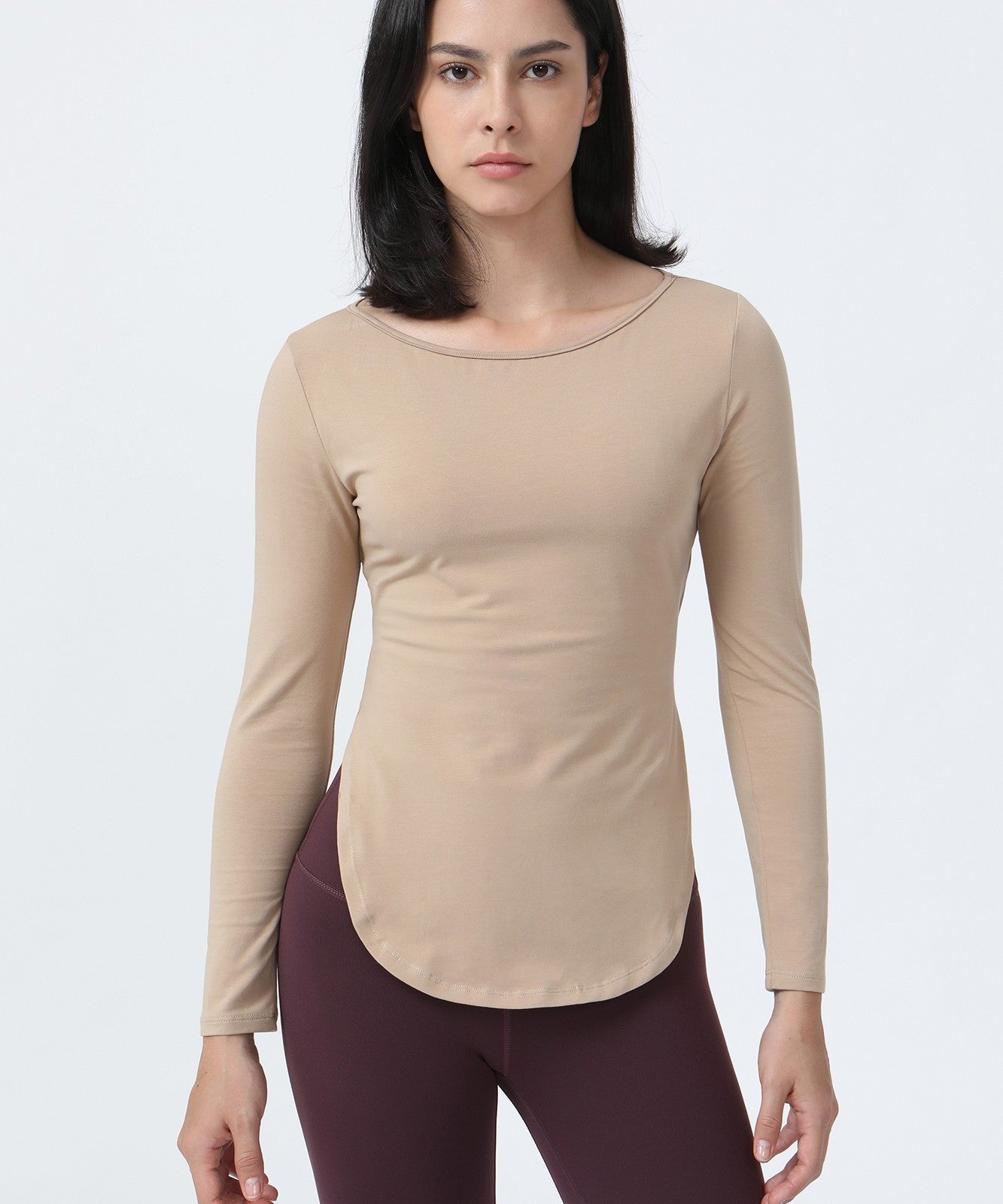 Wrap Over Cutout Back Long Sleeve Shirt by bornfocus