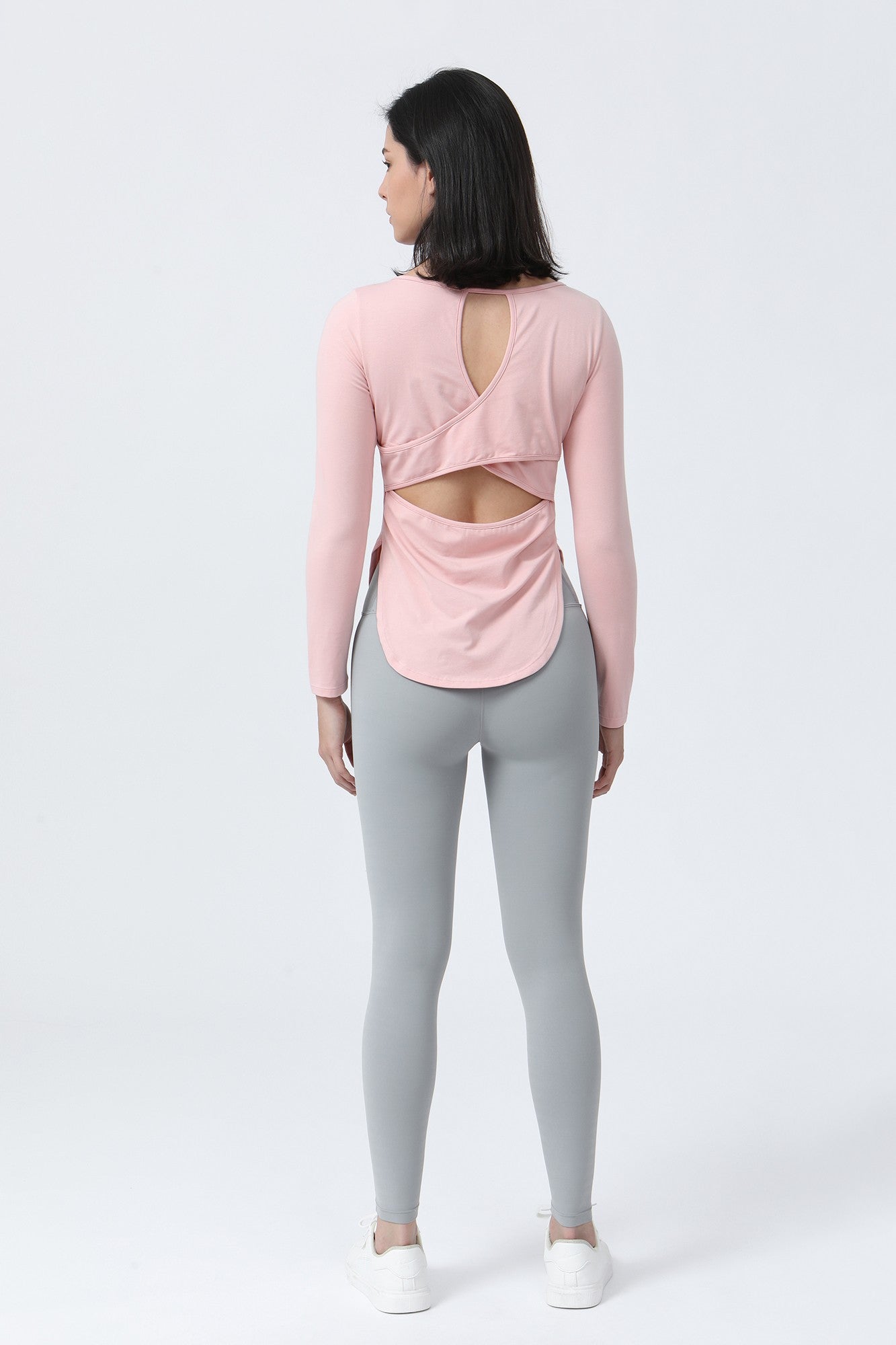 Wrap Over Cutout Back Long Sleeve Shirt by bornfocus