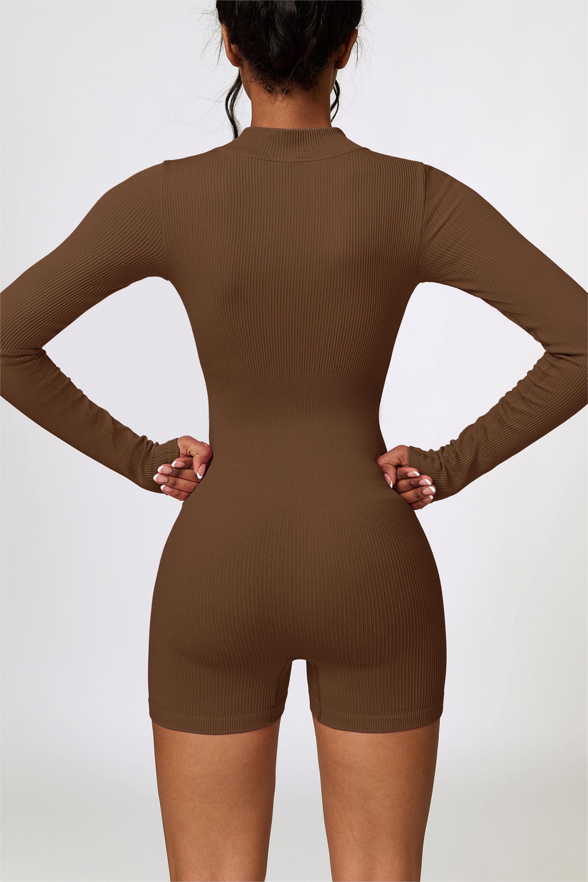 ZipFlex Ribbed Long-Sleeve Workout Romper by bornfocus