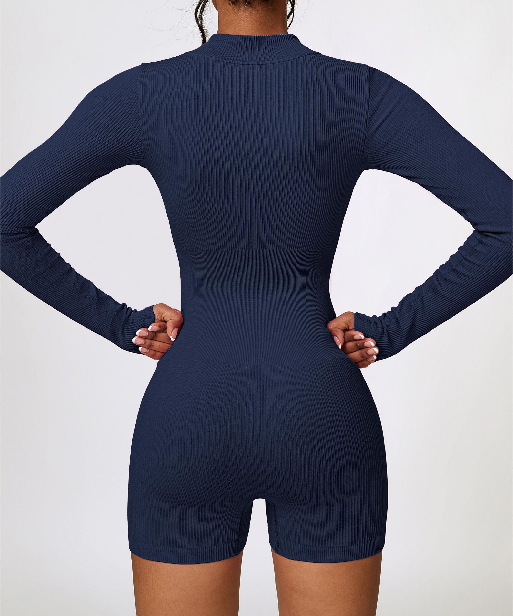 ZipFlex Ribbed Long-Sleeve Workout Romper by bornfocus