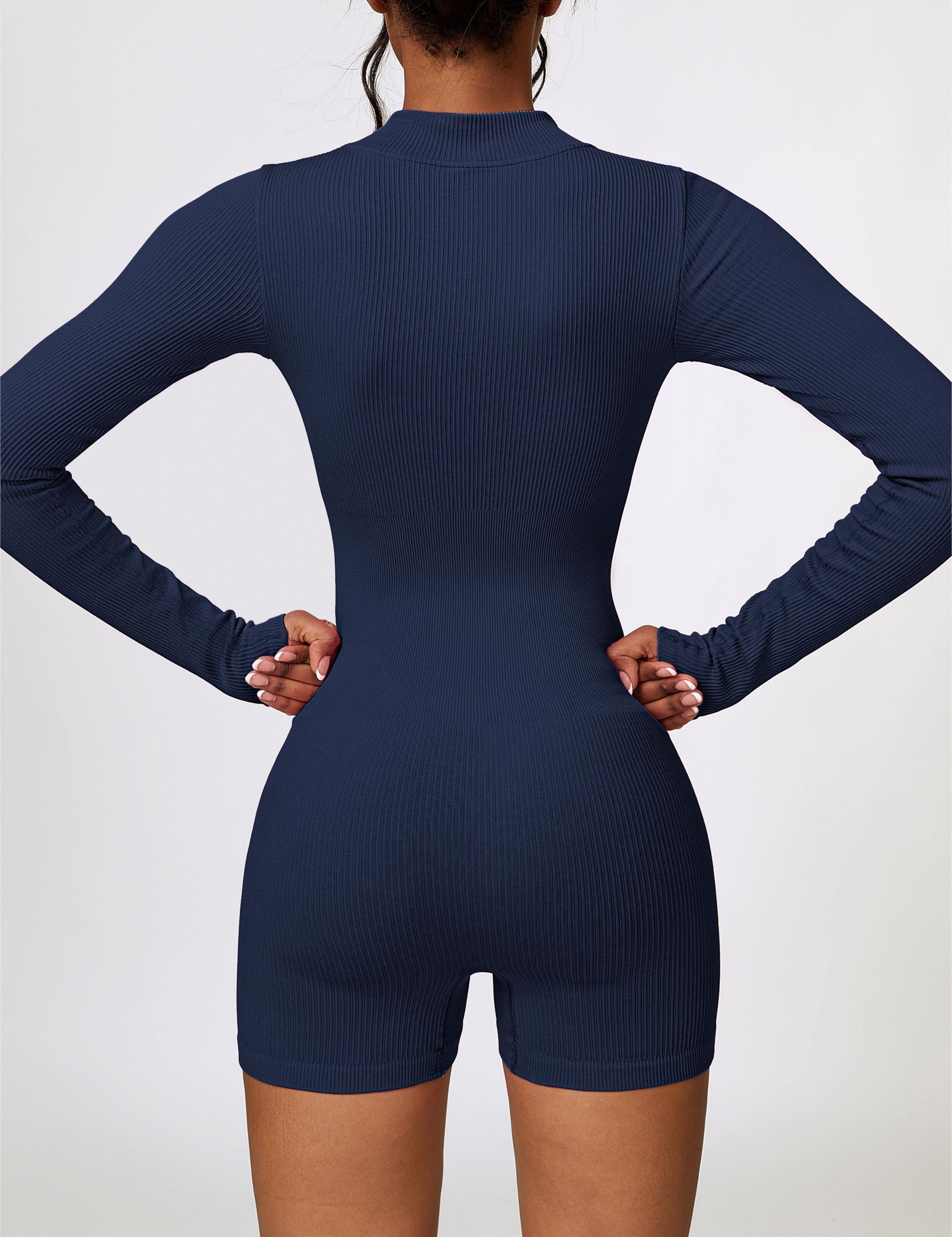 ZipFlex Ribbed Long-Sleeve Workout Romper by bornfocus