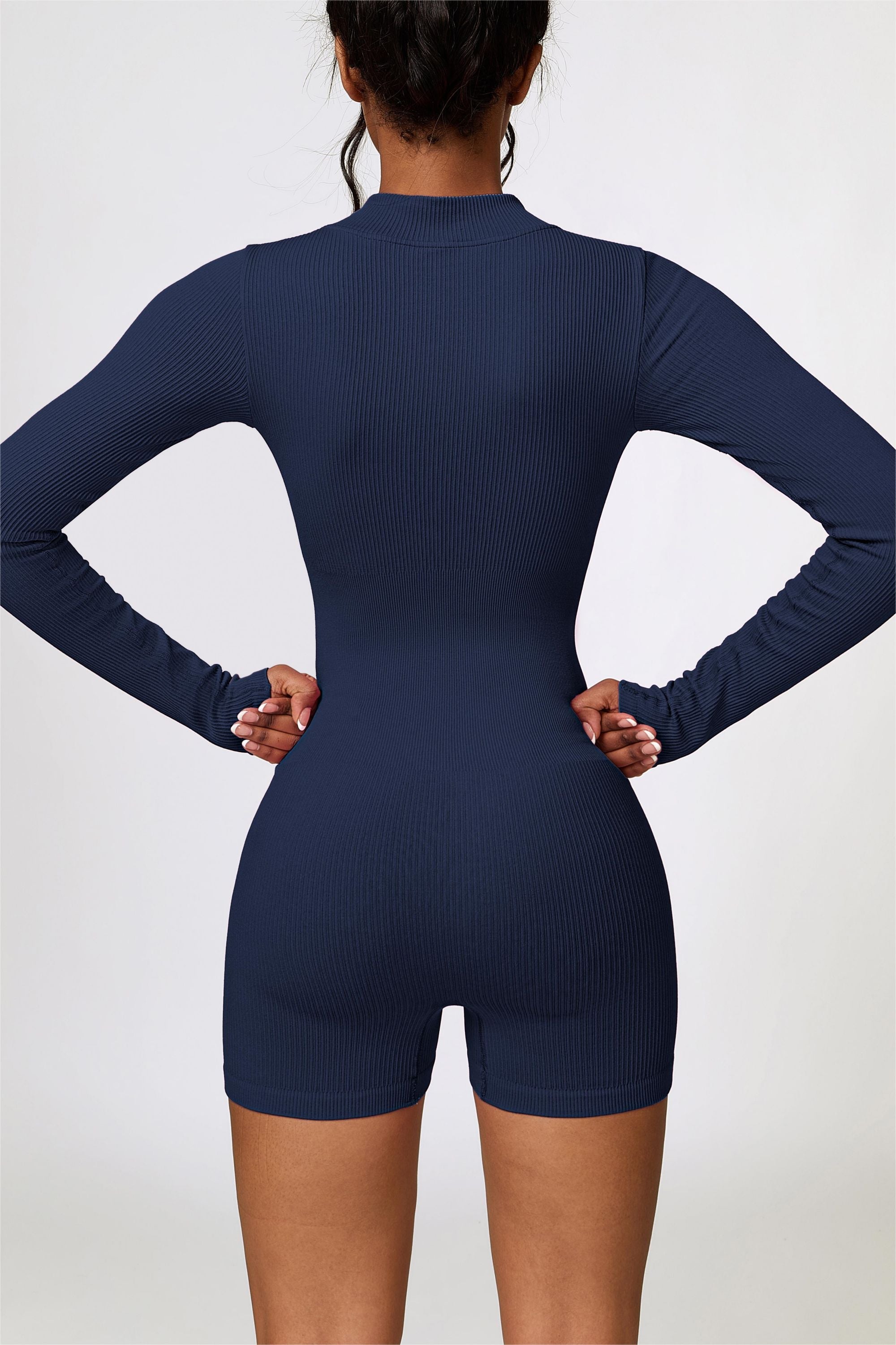 ZipFlex Ribbed Long-Sleeve Workout Romper by bornfocus