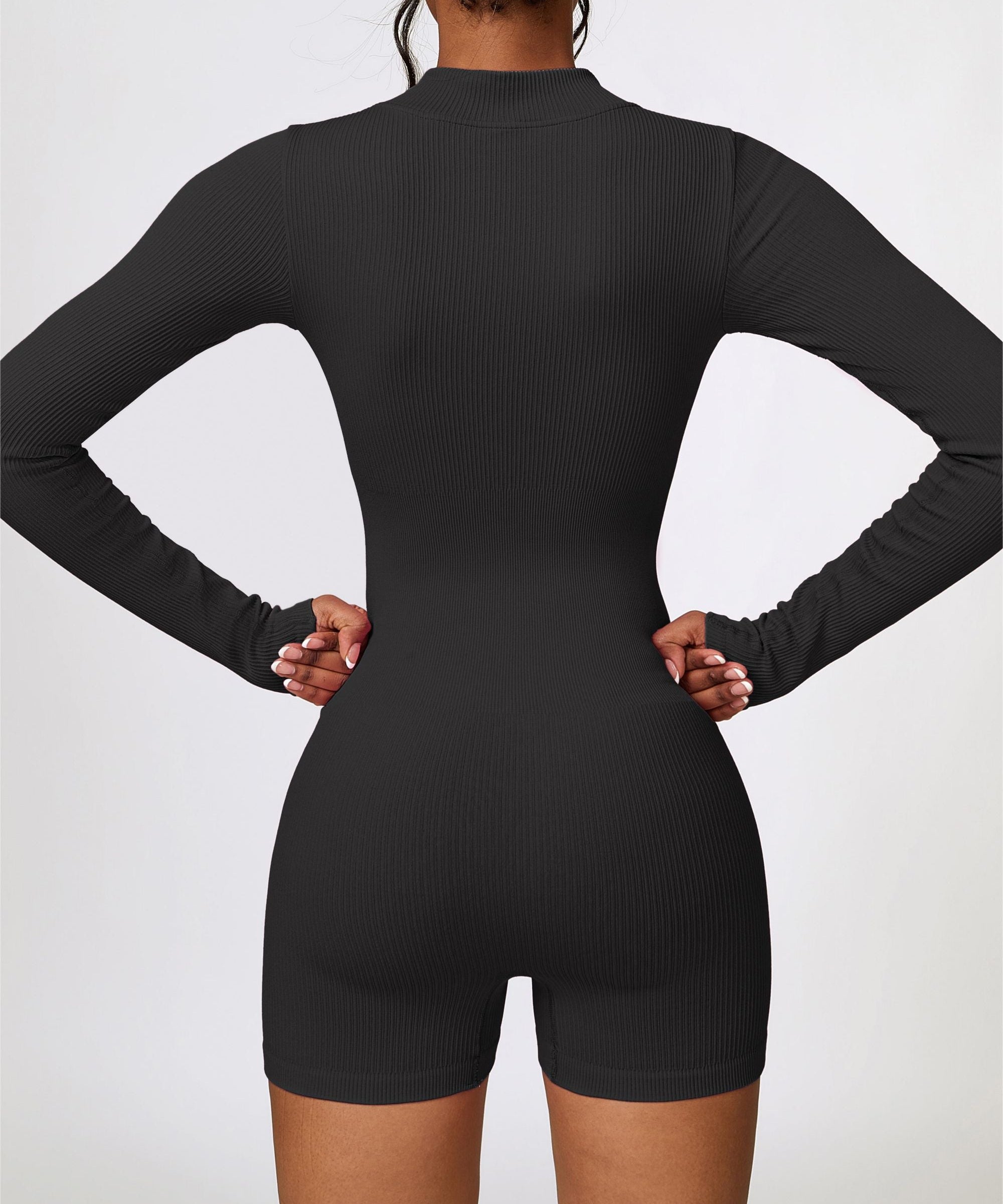 ZipFlex Ribbed Long-Sleeve Workout Romper by bornfocus