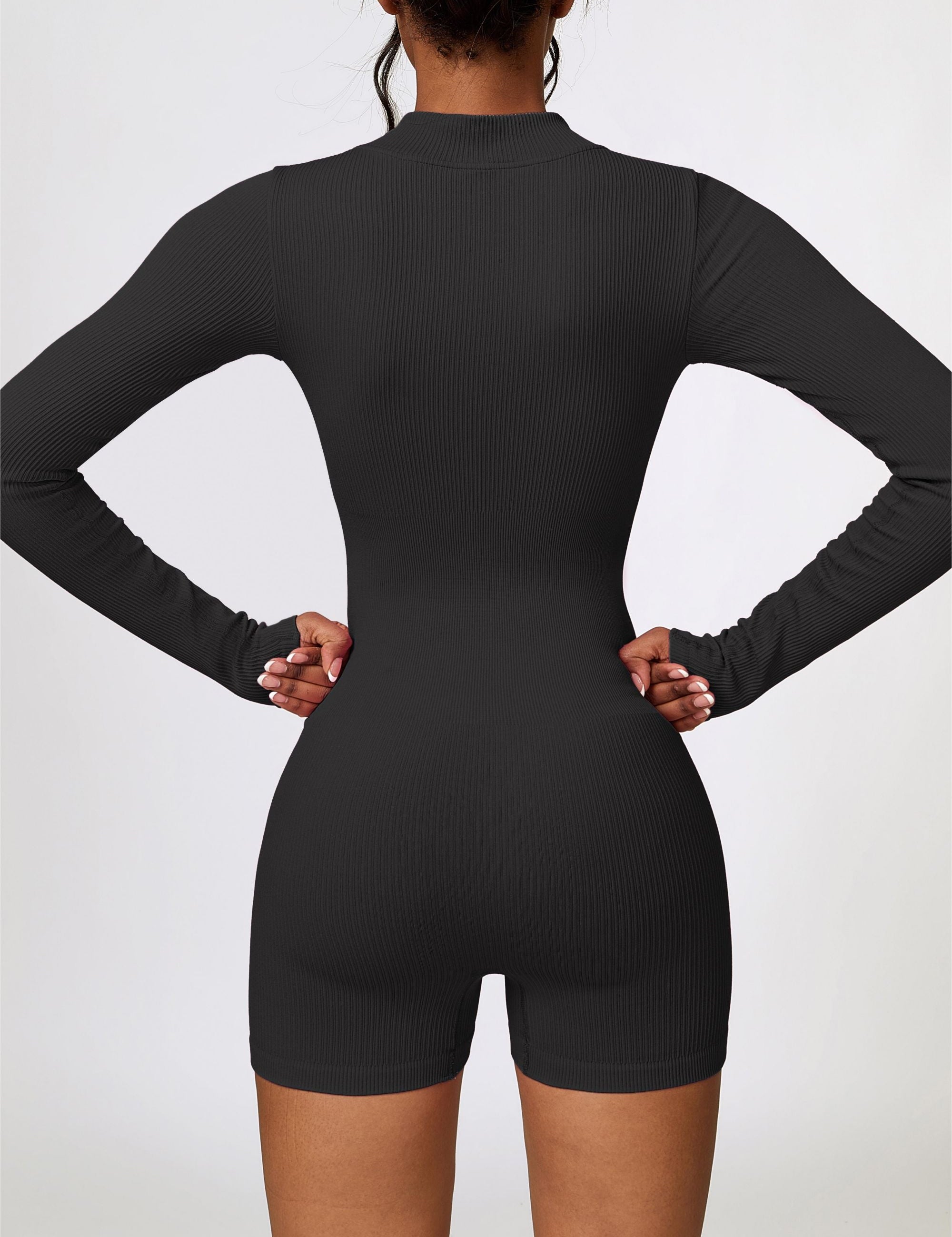 ZipFlex Ribbed Long-Sleeve Workout Romper by bornfocus