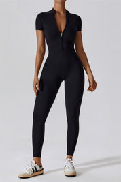 ZipFlex Short Sleeve Athleisure Jumpsuit by bornfocus