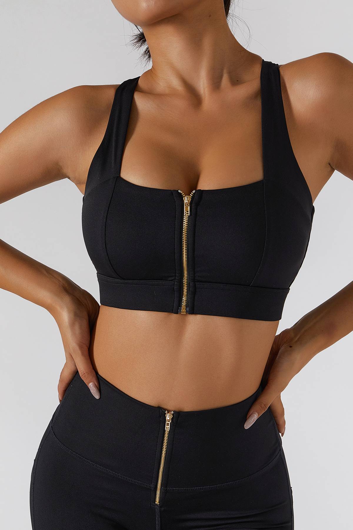 Crossover Straps Zip Front Sports Bra by bornfocus