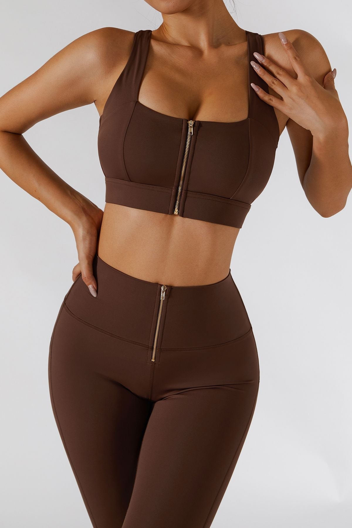 Crossover Straps Zip Front Sports Bra by bornfocus