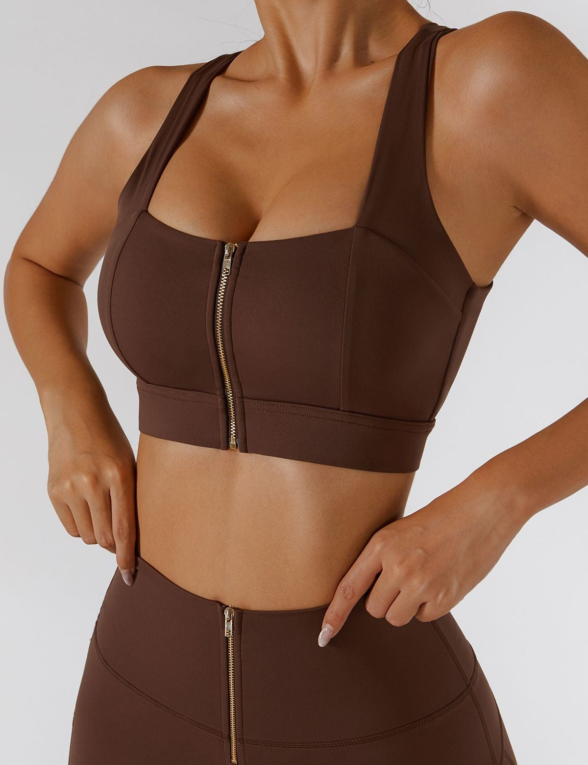 Crossover Straps Zip Front Sports Bra by bornfocus